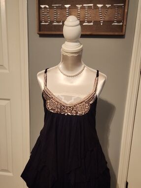 Daytrip Black Beaded Spaghetti Strap Tank Top